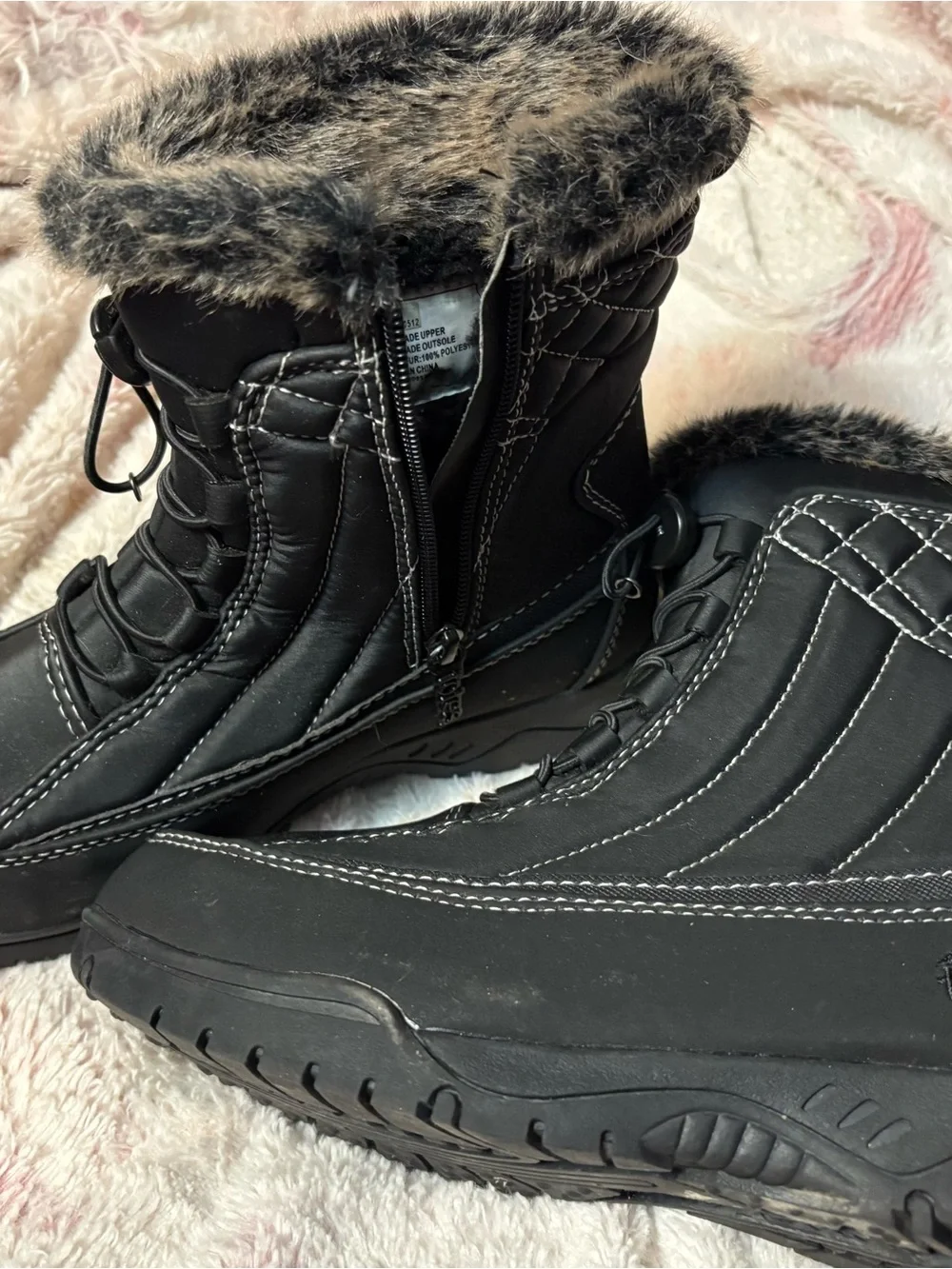 Kids Black Faux-Fur Winter Ankle Boots
